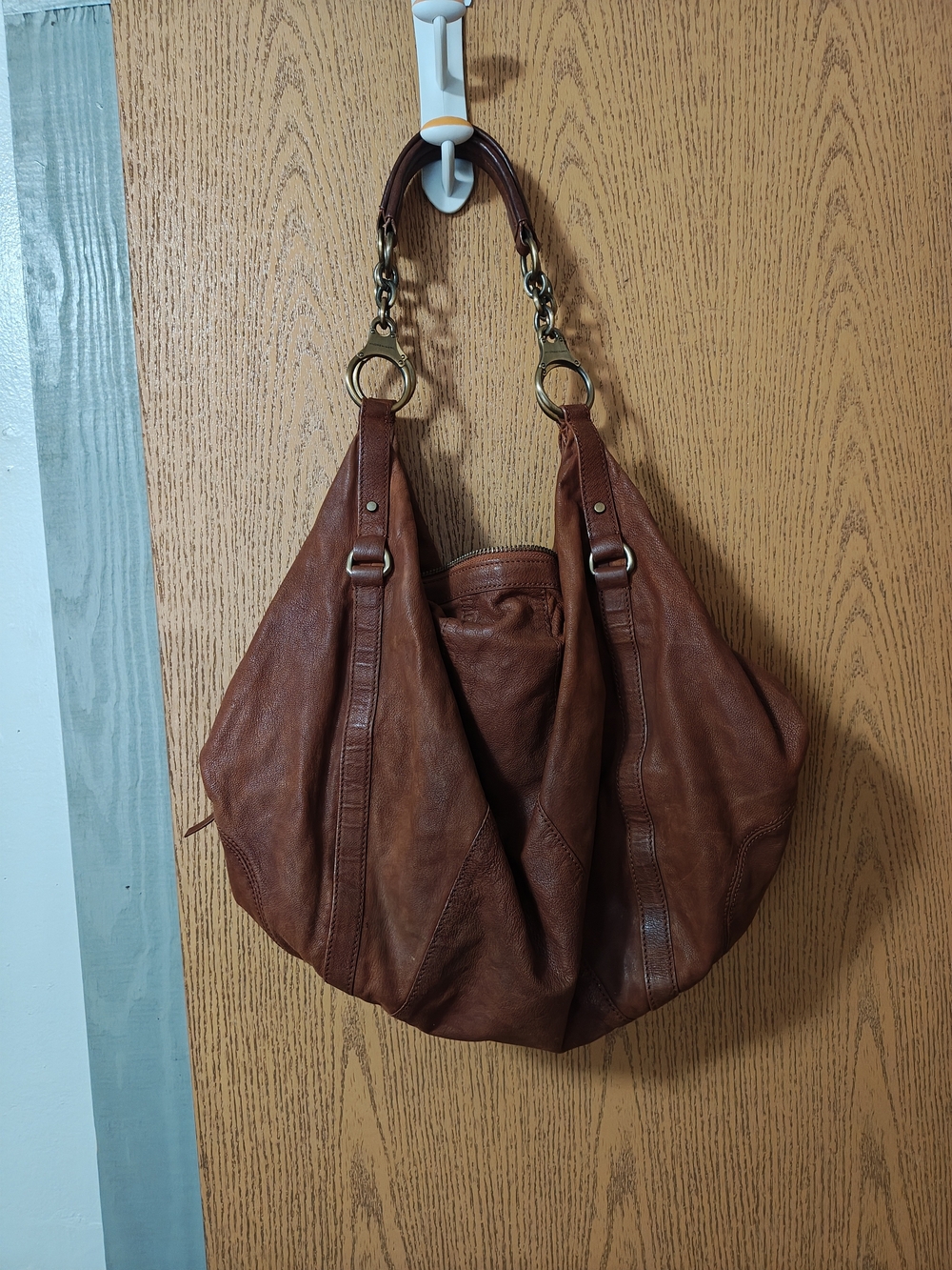 Andrew Marc Distressed Brown Leather Hobo with Gold Hardware
